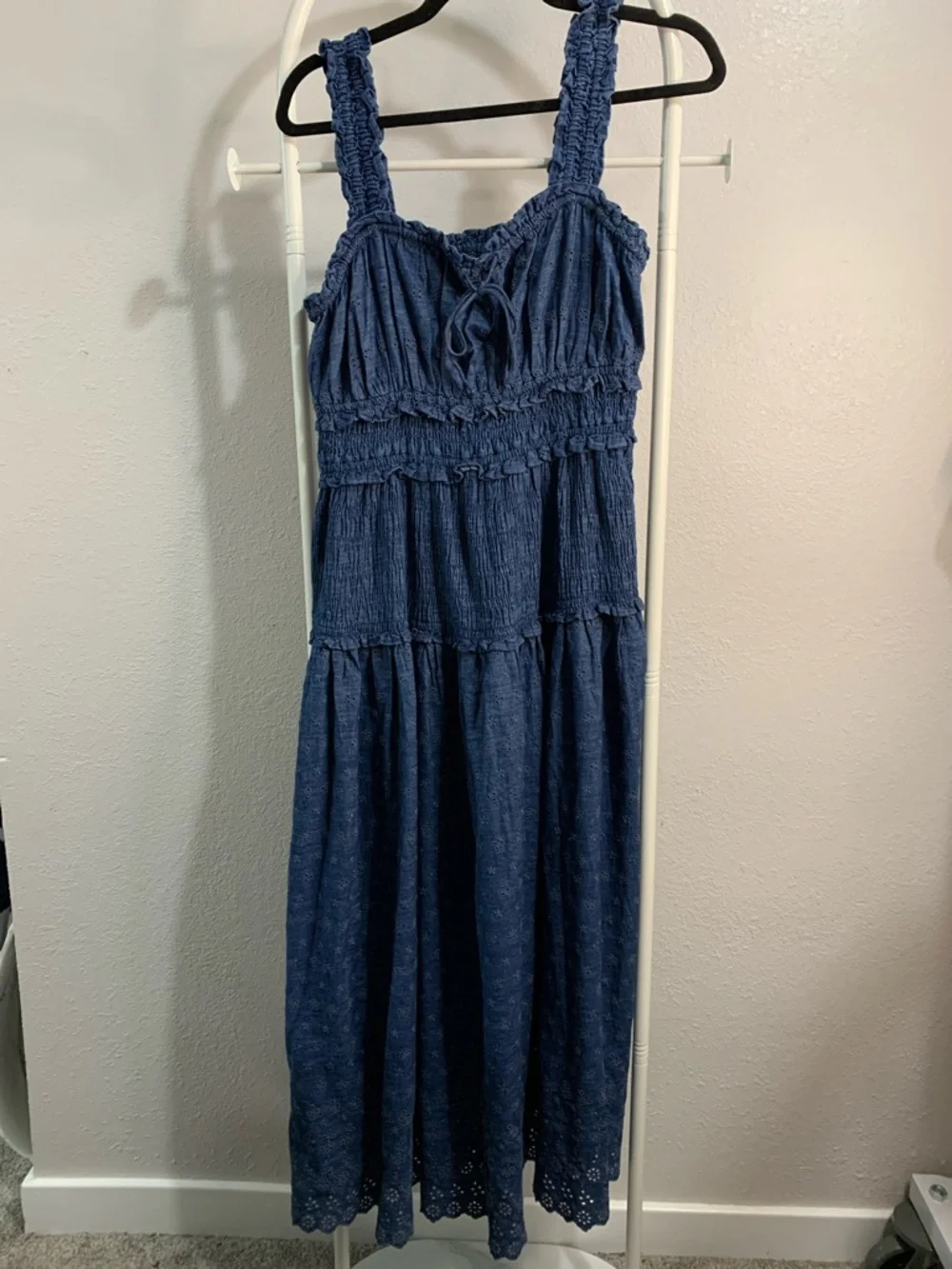 GAP Blue Eyelet Smocked Maxi Dress - Picture 1 of 11